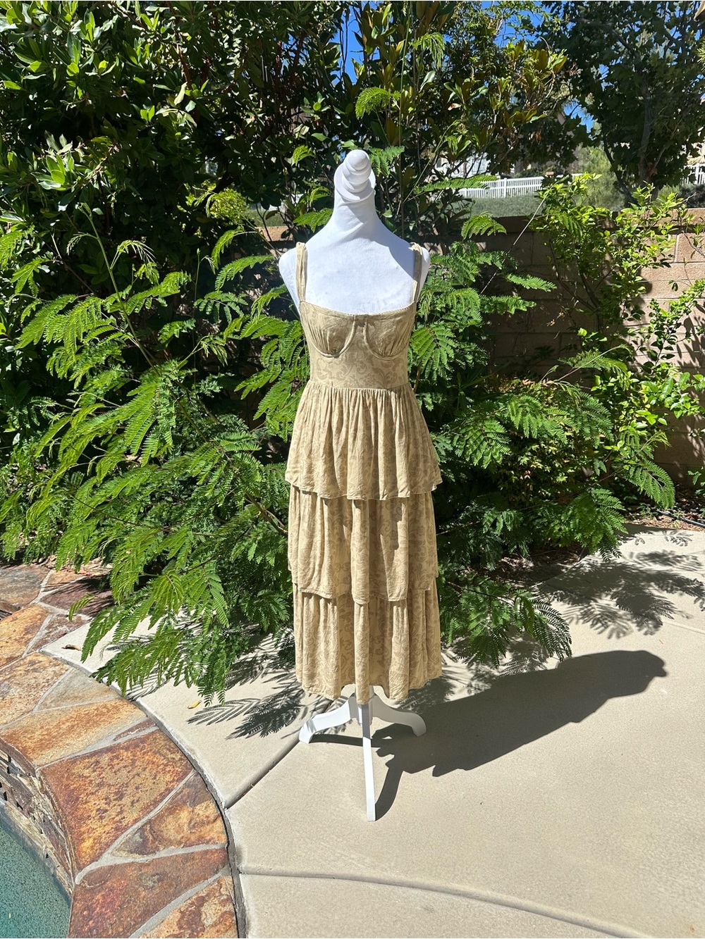 WeWoreWhat Tan Tiered Bustier Midi Dress